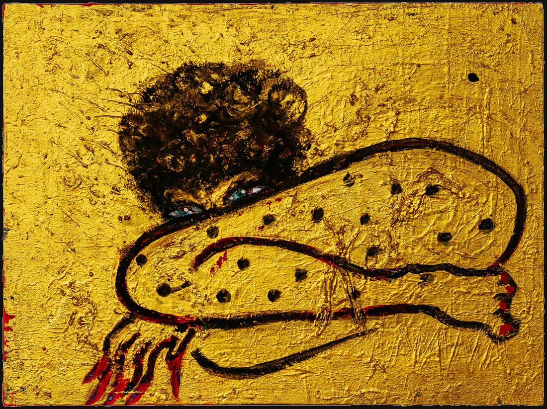 Golden Cat Woman, mixed media work by Nana Bors