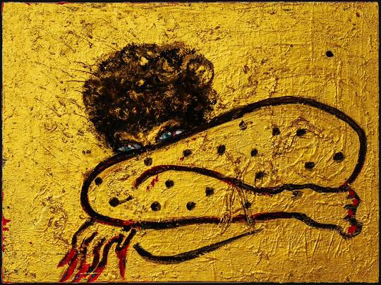 Golden Cat Woman, mixed media work by Nana Bors