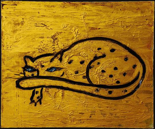 Golden Cat, mixed media work by Nana Bors
